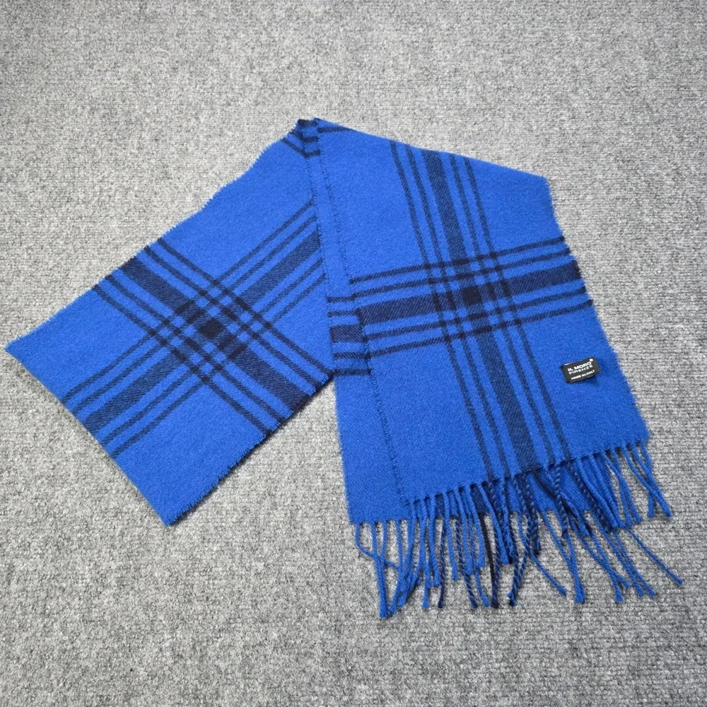 IL MORO FIRENZE Scarf Blue Plaid Cashmere Wool Blend‎ Made in Italy Luxury Soft